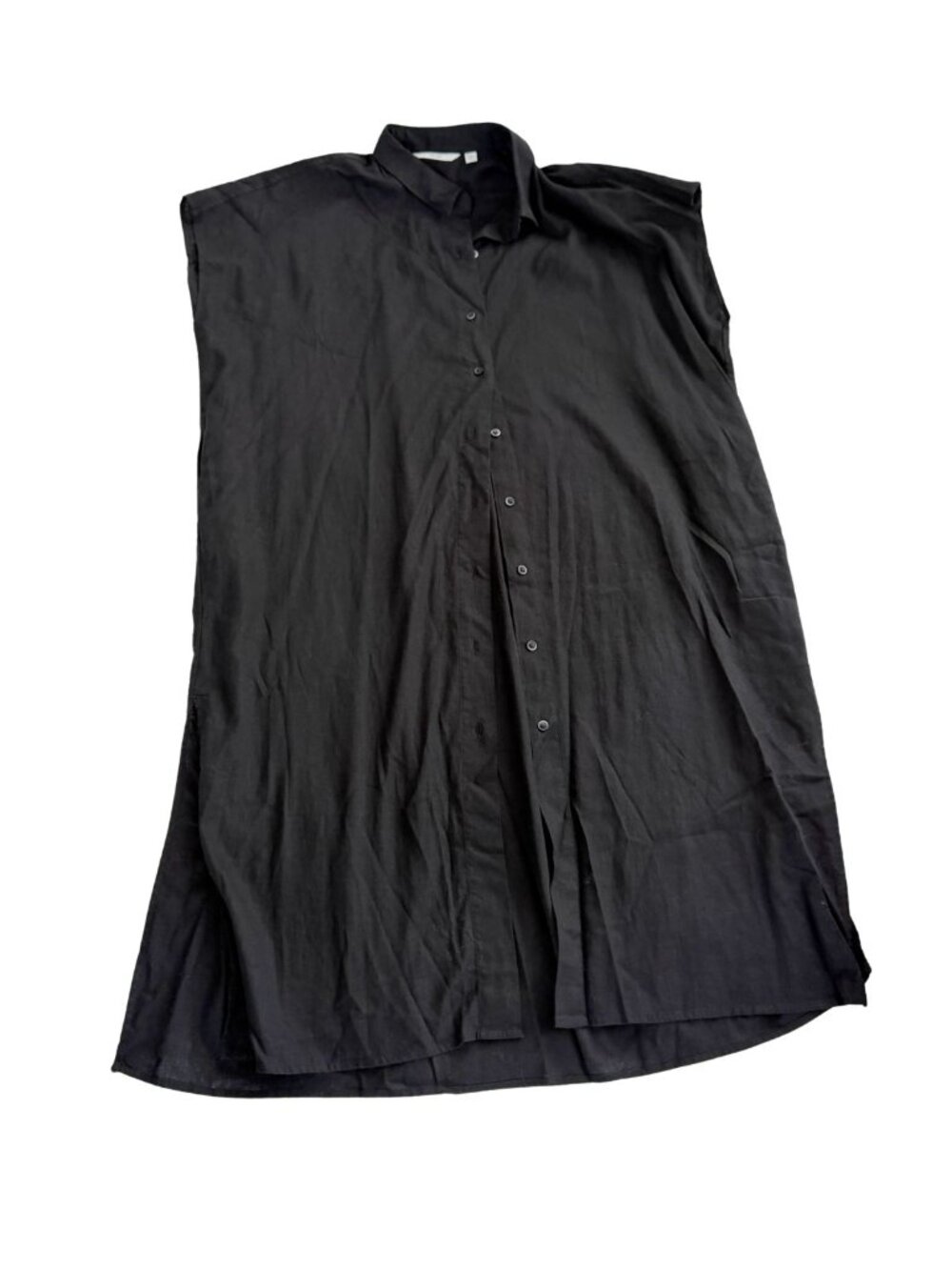 Uniqlo Linen Blend Black Button-Up Tunic Shirt Minimalist XXS